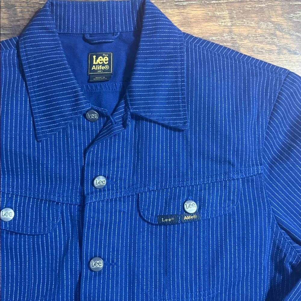 Lee x Alife Art Museum Pinstripe Trucker Jacket Blue - Size Large